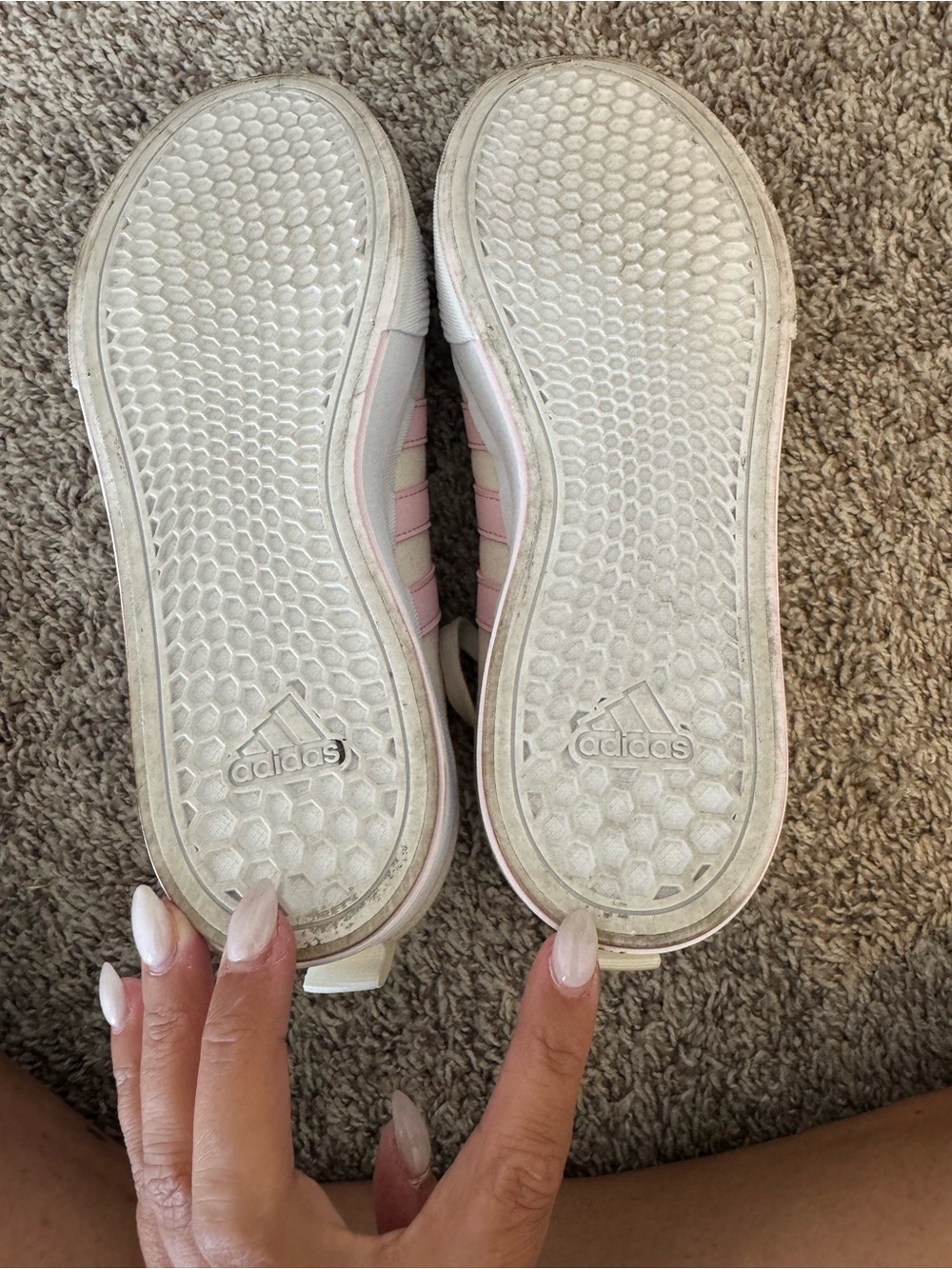 adidas Women's White Sneakers with Pink Stripes - Picture 2 of 4